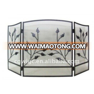 leaves design 3 panel folding iron fire screen