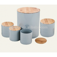 5 pcs household metal storage canister set with wood lid