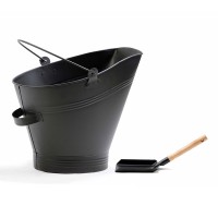 Black Iron Ash Cleaning Bucket or Coal scuttle bucket with fire shovel